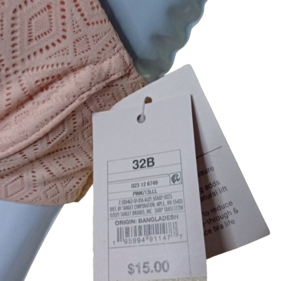 Women's Auden Pink Unlined Demi Coverage Underwire Lace Bra 32B NWT - Picture 3 of 7